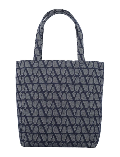 Shop Valentino Garavani Toile Iconographe Shopping Bag In Blue