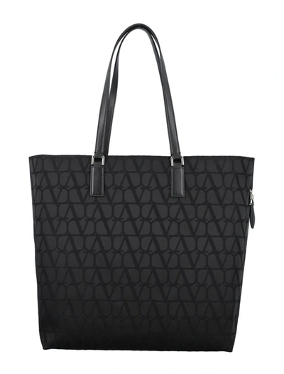 Shop Valentino Garavani Toile Iconographe Shopping Bag In Black