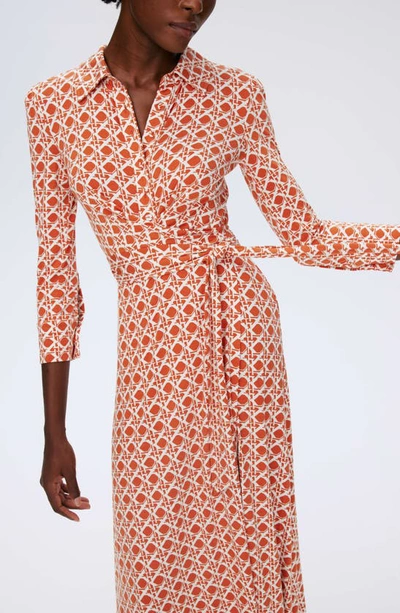 Shop Diane Von Furstenberg Sana Two Cane Print Midi Wrap Dress In Vintage Cane Marmalade