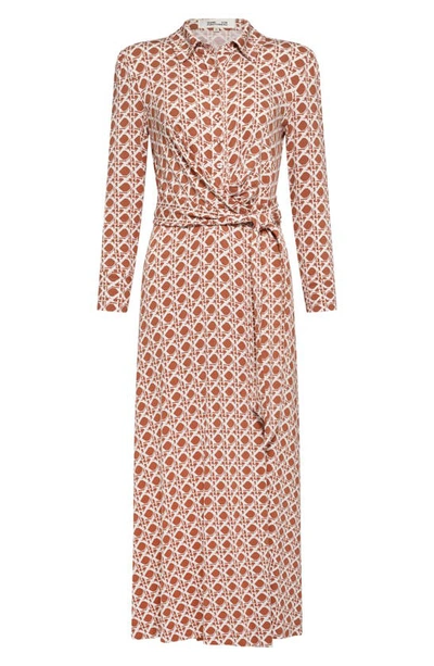 Shop Diane Von Furstenberg Sana Two Cane Print Midi Wrap Dress In Vintage Cane Marmalade