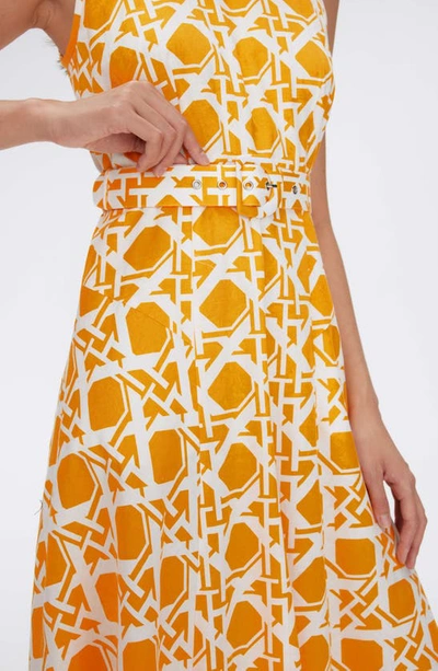 Shop Diane Von Furstenberg Elliot Geometric Print Belted Midi Dress In Vintage Cane Lg Marigold