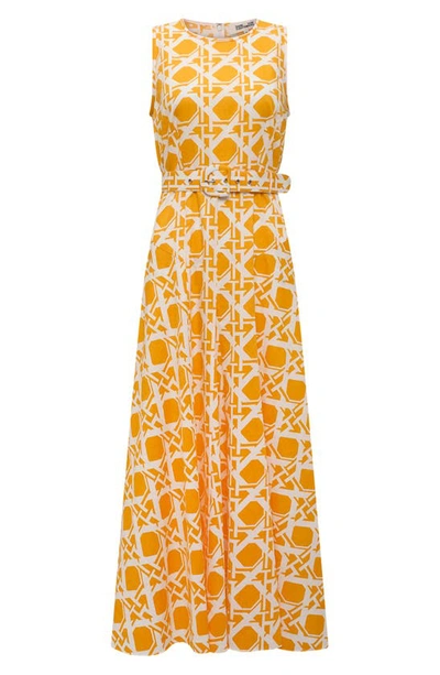 Shop Diane Von Furstenberg Elliot Geometric Print Belted Midi Dress In Vintage Cane Lg Marigold