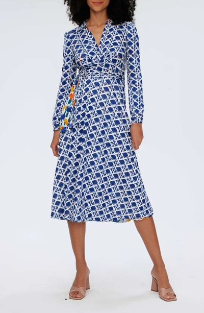 Shop Diane Von Furstenberg Phoenix Reversible Midi Wrap Dress In Dianthus /vintage Cane Print