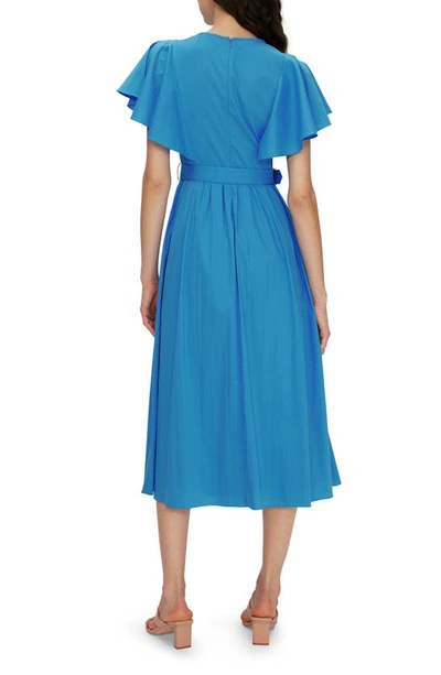 Shop Diane Von Furstenberg Damon Ruffle Sleeve Cotton Blend Midi Dress In Vivid Blue
