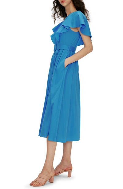 Shop Diane Von Furstenberg Damon Ruffle Sleeve Cotton Blend Midi Dress In Vivid Blue