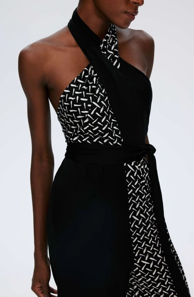 Shop Diane Von Furstenberg Cort Mixed Print Sleeveless Jumpsuit In Tigris/ Black