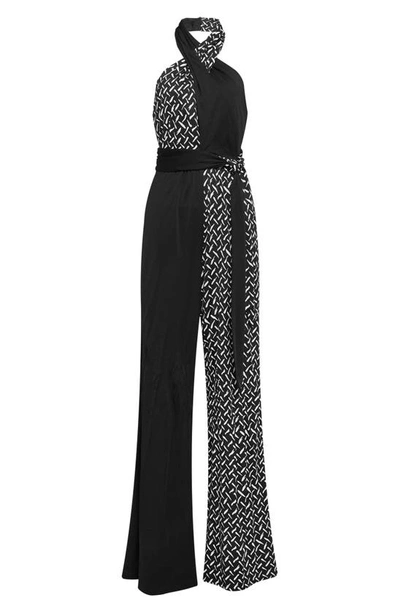 Shop Diane Von Furstenberg Cort Mixed Print Sleeveless Jumpsuit In Tigris/ Black