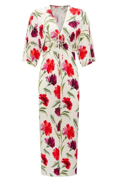 Shop Diane Von Furstenberg Valerie Floral Midi Dress In Dianthus Red