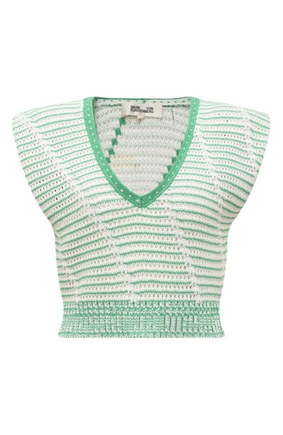 Shop Diane Von Furstenberg Claud Open Stitch Sleeveless Cotton Sweater In Tweed Knit Green