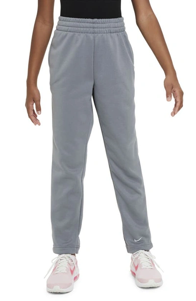 Shop Nike Kids' Therma-fit Knit Athletic Pants In Cool Grey/ White