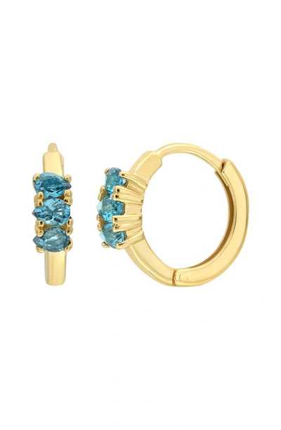 Shop Bony Levy 14k Gold Hoop Earrings In London Blue Topaz