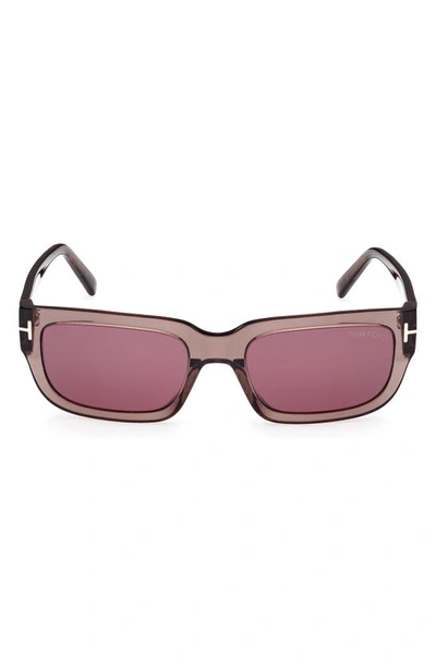 Shop Tom Ford Ezra 54mm Rectangular Sunglasses In Shiny Brown / Bordeaux Mirror
