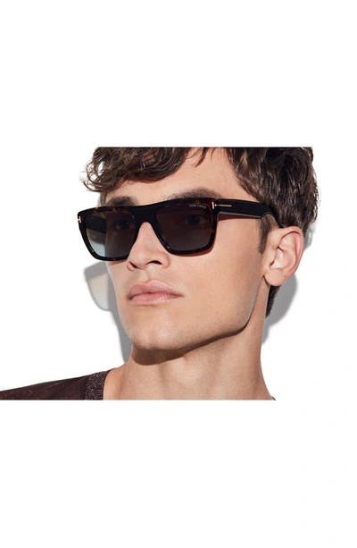 Shop Tom Ford Alberto 55mm Square Sunglasses In Shiny Havana / Brown Blue
