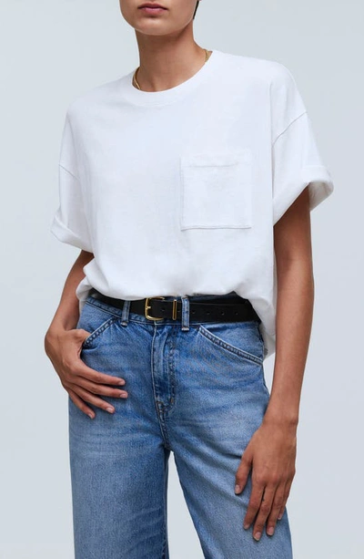Shop Madewell Garment-dyed Oversize Cotton Pocket T-shirt In Eyelet White