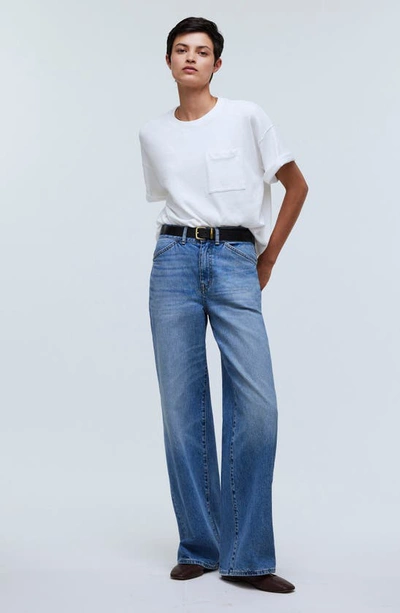 Shop Madewell Garment-dyed Oversize Cotton Pocket T-shirt In Eyelet White