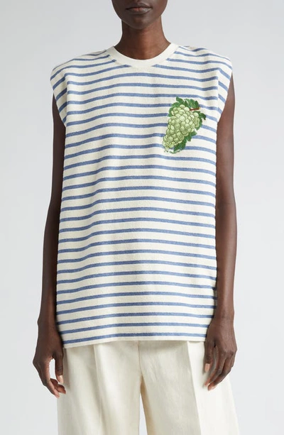 Shop Jw Anderson Grape Stripe Sleeveless Cotton T-shirt In Natural/ Blue
