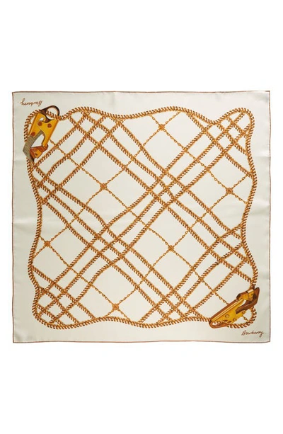 Shop Burberry Spear Chain Print Square Silk Scarf In Gold