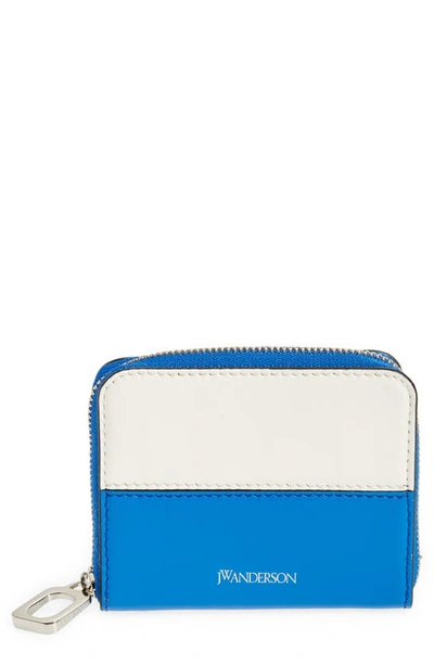Shop Jw Anderson Puller Colorblock Leather Coin Purse In Blue/ White