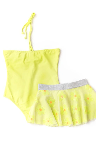Shop Shade Critters Kids' Daisy One-piece Swimsuit & Cover-up Skirt Set In Yellow
