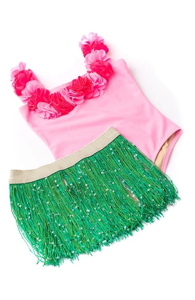 Shade Critters Kids' One-piece Swimsuit & Cover-up Skirt Set In Pink