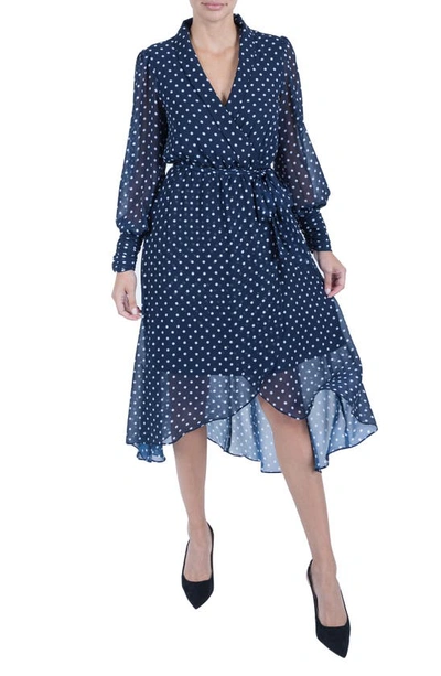 Shop Julia Jordan Polka Dot Long Sleeve Dress In Navy/ Ivory