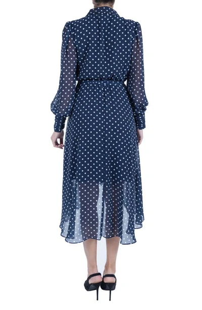 Shop Julia Jordan Polka Dot Long Sleeve Dress In Navy/ Ivory