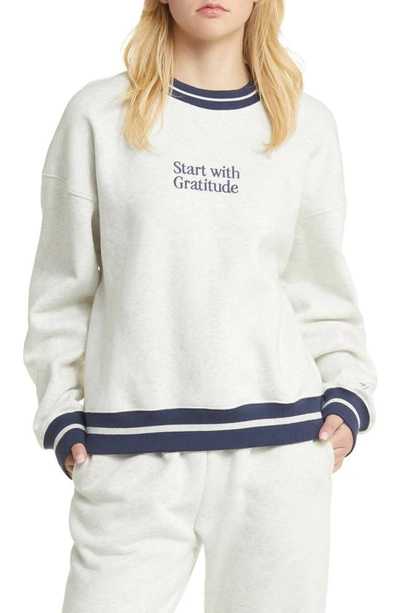Shop The Mayfair Group Start With Gratitude Crewneck Sweatshirt In Grey