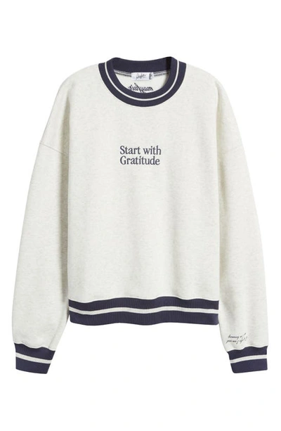 Shop The Mayfair Group Start With Gratitude Crewneck Sweatshirt In Grey