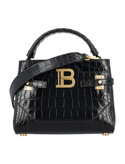 Shop Balmain B-buzz 22 Top Handle Emb Crocco In Black