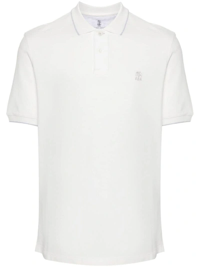 Shop Brunello Cucinelli Logo Cotton Polo Shirt In White