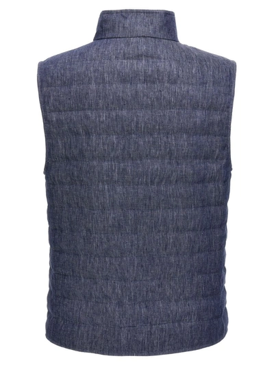 Shop Brunello Cucinelli Linen Sleeveless Down Jacket In Blue