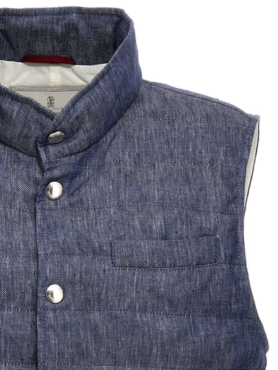 Shop Brunello Cucinelli Linen Sleeveless Down Jacket In Blue