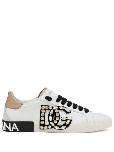 Shop Dolce & Gabbana Portofino Sneakers With Rhinestones In White