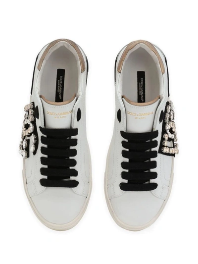 Shop Dolce & Gabbana Portofino Sneakers With Rhinestones In White