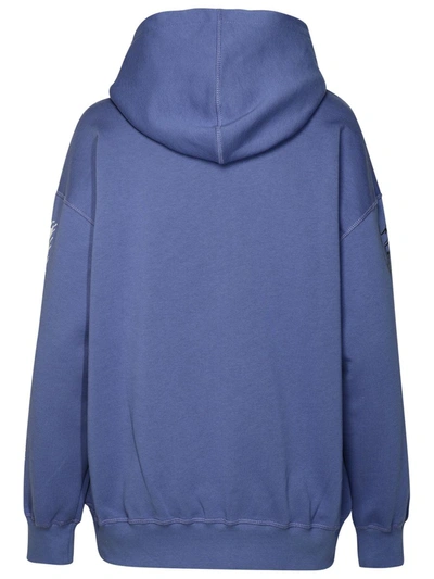 Shop Ganni 'isoli Flower' Blue Cotton Sweatshirt