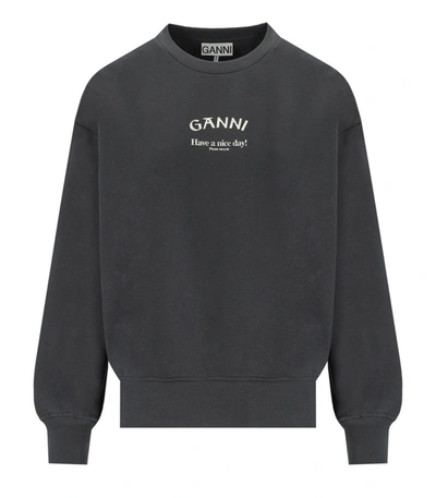Shop Ganni Sweatshirt With Logo In Grey