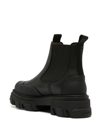 Shop Ganni Black Faux Leather Combat Boots