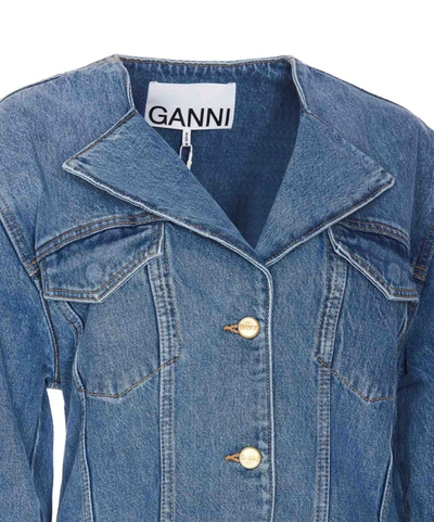 Shop Ganni Denim Blazer In Blue