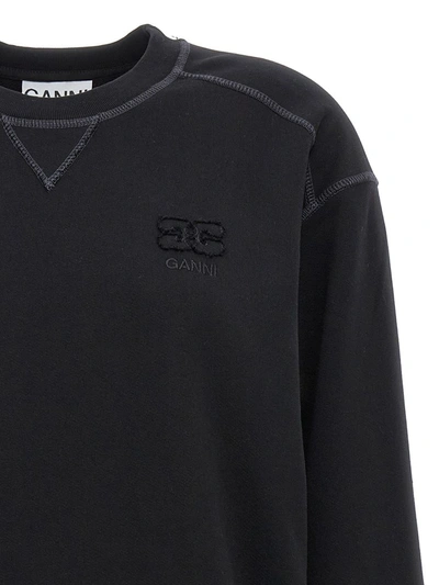 Shop Ganni Organic Cotton Crewneck Sweatshirt In Black