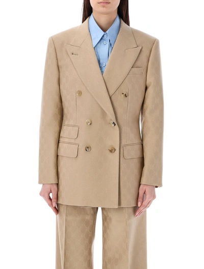 Shop Gucci Gg Wool Jacquard Jacket In Camel
