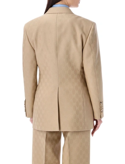Gucci Gg-jacquard Double-breasted Blazer In Camel