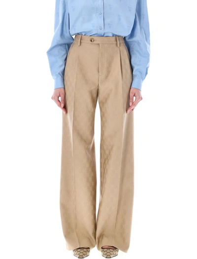 Shop Gucci Gg Wool Jacquard Trousers In Camel