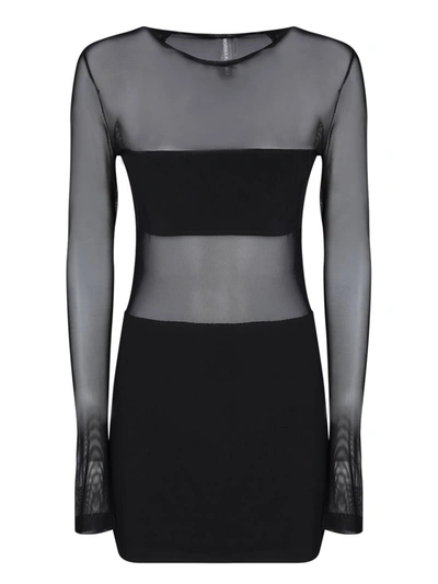 Shop Norma Kamali Semi-sheer Panels Short Dress In Black