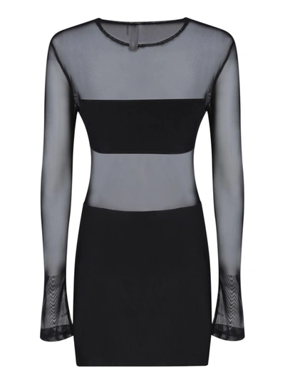 Shop Norma Kamali Semi-sheer Panels Short Dress In Black