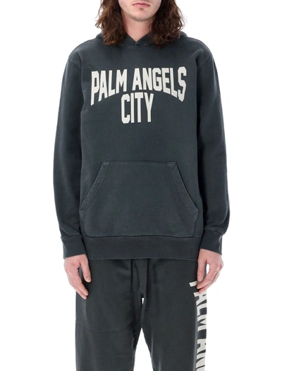 Shop Palm Angels Pa City Washed Hoodie In Dk Grey