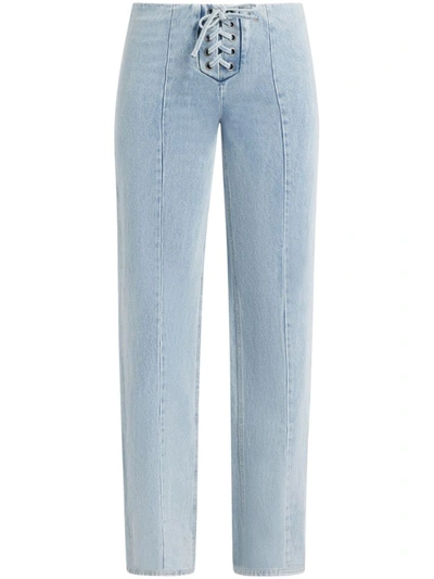 Shop Rotate Birger Christensen Denim Laced Waist Pants In Blue