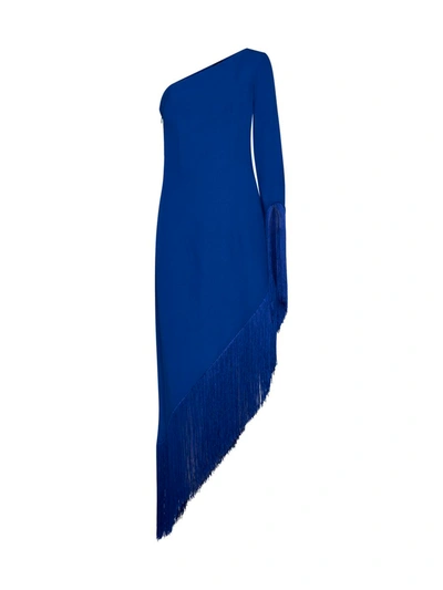 Shop Taller Marmo Aventador Fringed Crêpe Long Dress In Blue