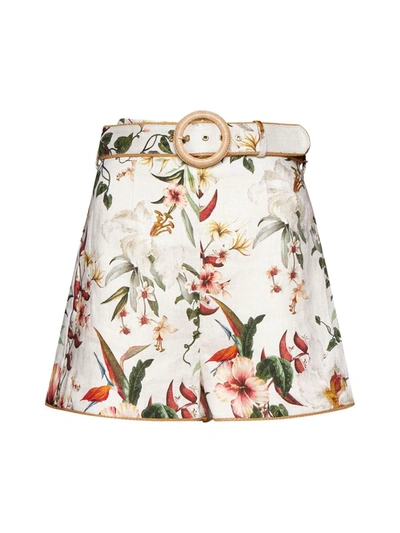 Shop Zimmermann 'lexi Fitted' Shorts In Ivorypalm