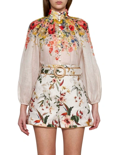 Shop Zimmermann 'lexi Fitted' Shorts In Ivorypalm