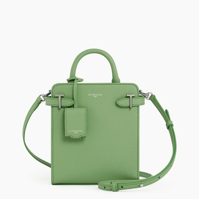 Shop Le Tanneur Emilie Small Vertical Handbag In Signature T Leather In Green